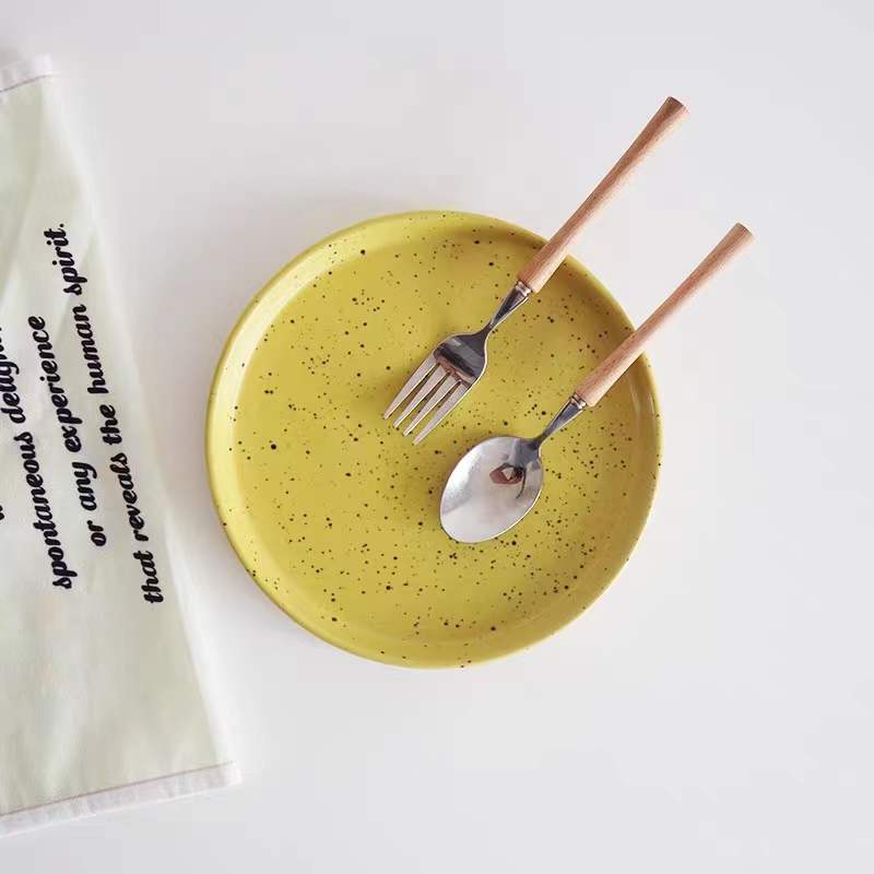 Korean ins splashed ink ceramic plate Western steak plate vintage niche restaurant cake dessert plate home dish plate