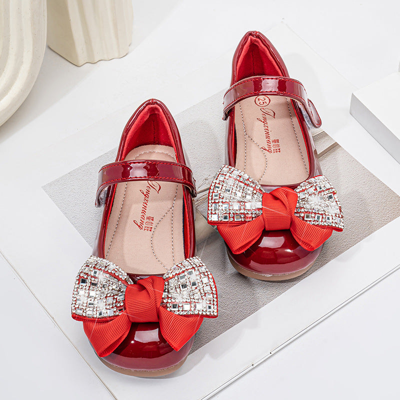 Girls' small leather shoes 2026 spring and autumn new red bow female treasure princess shoes fashion children's non-slip flat shoes