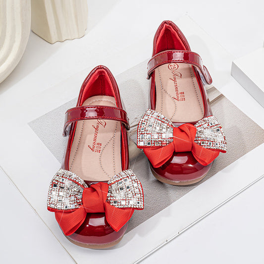 Girls' small leather shoes 2026 spring and autumn new red bow female treasure princess shoes fashion children's non-slip flat shoes