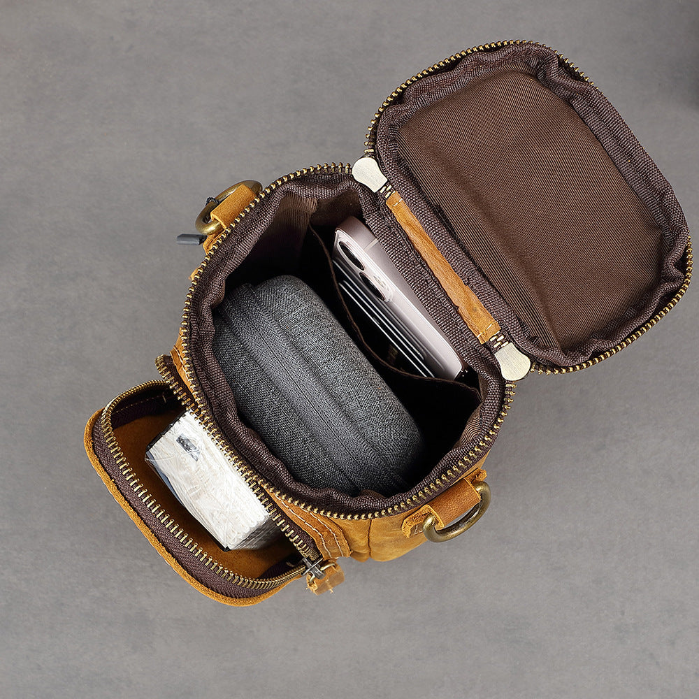 Vintage leather crossbody bag, mini men's backpack, top layer cowhide mobile phone bag, belt waist bag, casual small bag
