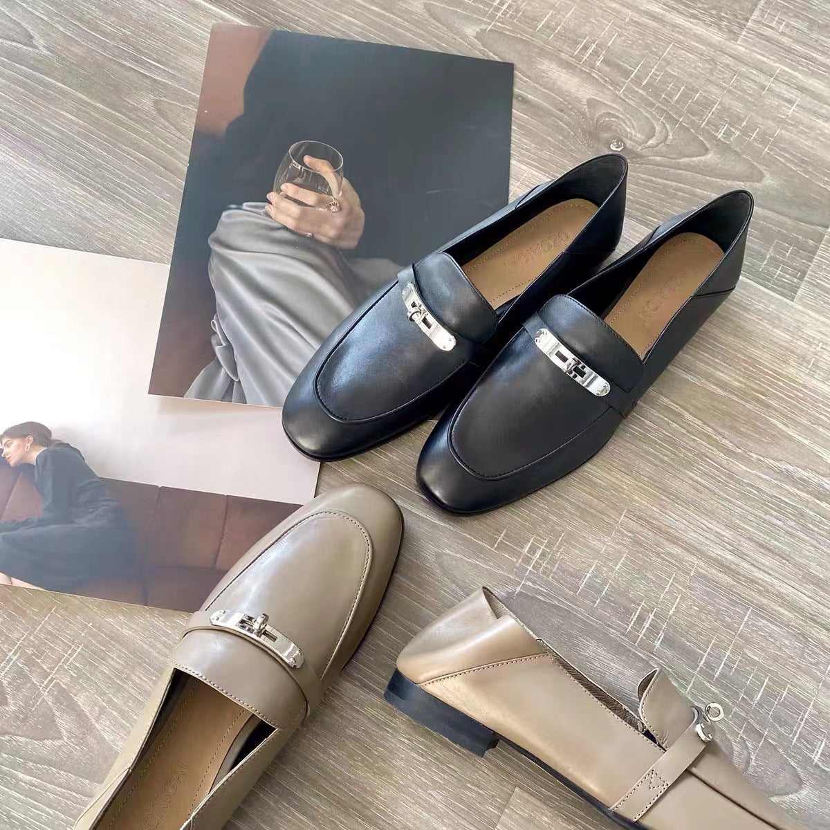 Loafers women's flat single shoes 2025 spring and autumn new beanie shoes leather lazy people one foot European and American small leather shoes