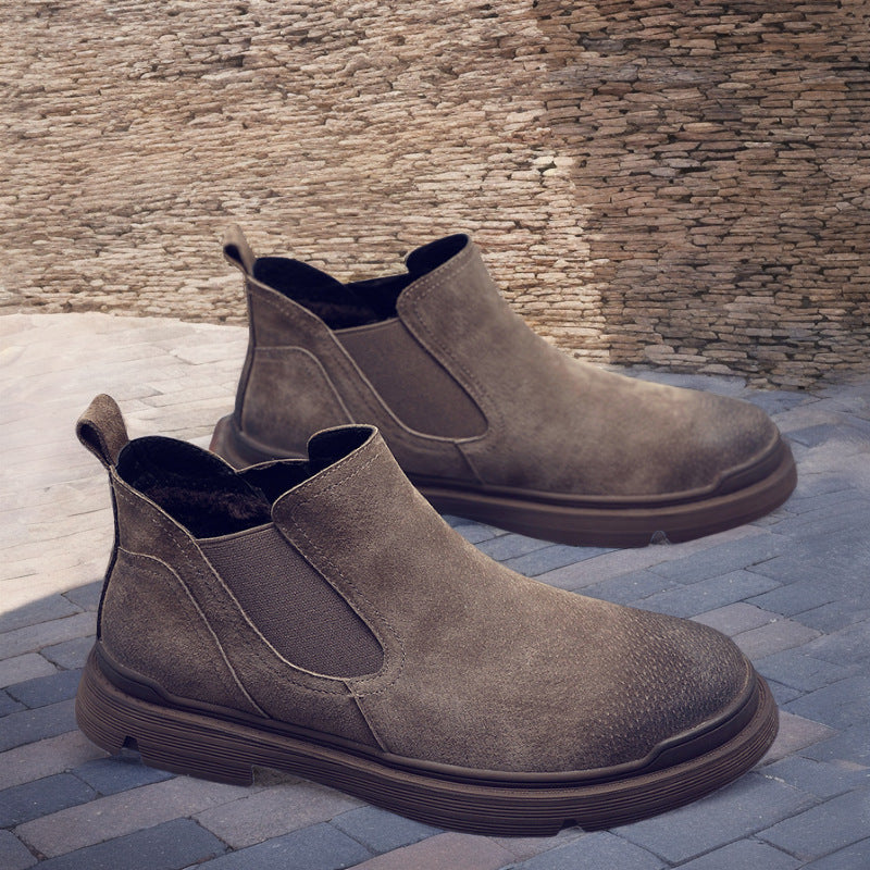 Men's shoes autumn and winter plus velvet warm Chelsea boots men's leather Martin boots men's tooling high-top British style wolf boots
