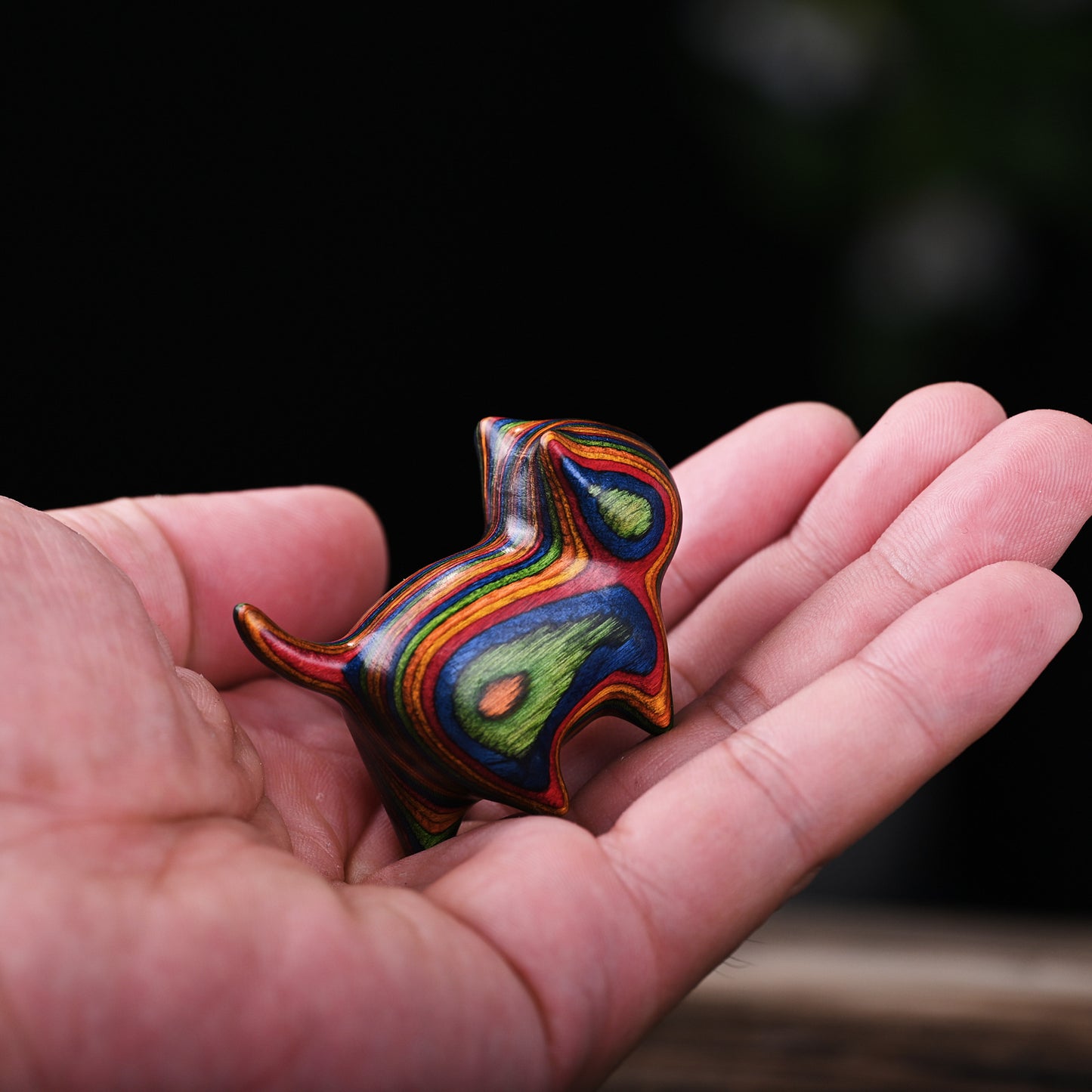 Rainbow wood carving cute cat handle piece rainbow tilted head kitten mini tabletop ornament crafts home ideas