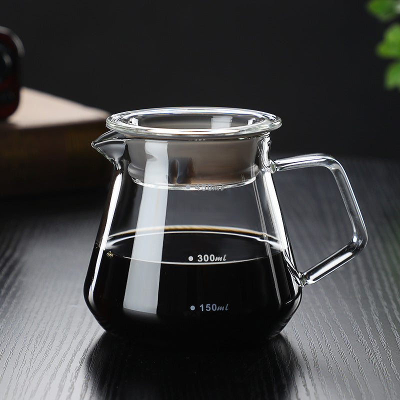 Wholesale pour-over glass coffee sharing pot cloud pot moka pot with wooden holder filter coffee pot set can be printed