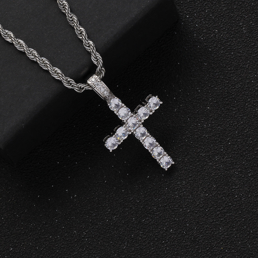 European and American cross-border hip-hop diamond-encrusted cross titanium steel necklace jewelry male hiphop simple high-end sweater chain female