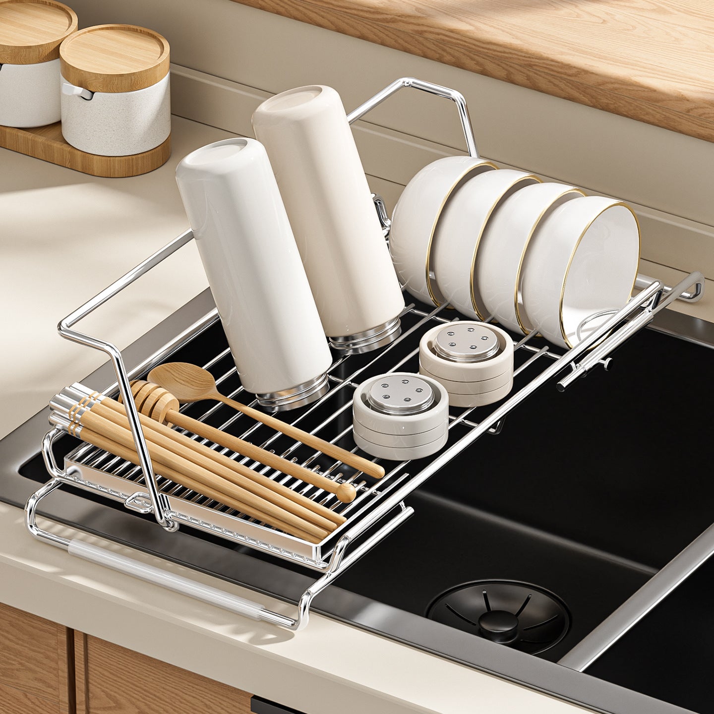 stainless steel sink drain basket kitchen sink telescopic dish basin drain rack multifunctional cutlery dishes chopsticks washing basket