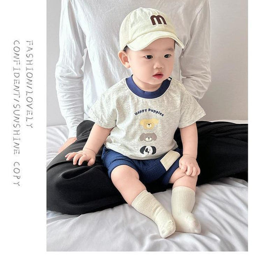 Baby small suit, summer foreign boy clothes, summer clothes, super cute boys, short sleeves, Korean version of the two-piece set summer
