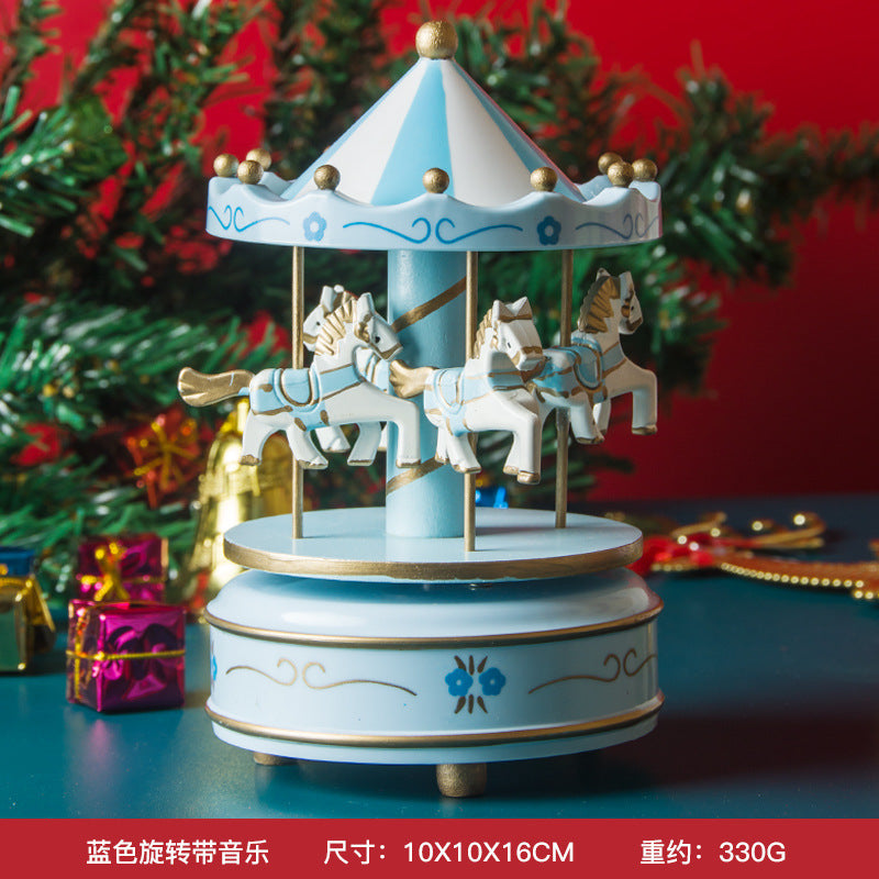 Christmas gift carousel wooden music box birthday gift children's home creative ornament