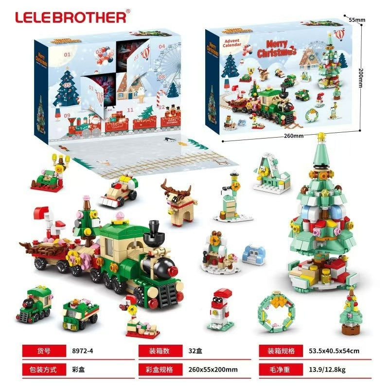 Cross-border new Christmas 24 countdown surprise building block gift set toy small Christmas building block blind box