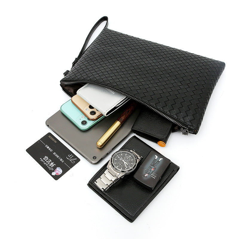 New men's woven clutch bag, large capacity soft leather pouch, envelope bag, trendy business men's bag, live supply