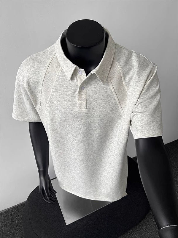 American Shoulder Short Sleeve Polo Shirt Men's Summer Heavy Teen T-shirt Lapel Raglan Sleeve Top Trend