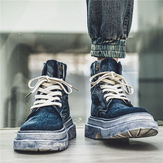 2024 Fall/Winter Douyin Martin Boots Denim Retro Denim Cargo Boots Retro Biking Men's Shoes Live High Quality