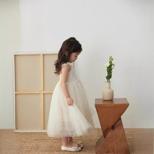 24 girls summer new dress heavy industry feather embroidery mesh skirt high quality dress skirt sundress