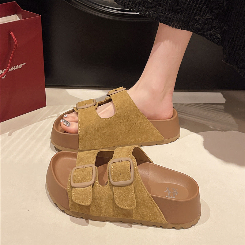 Internet celebrity retro platform slippers women's summer 2025 new style to wear fashion and versatile flip-flops bokensa sandals