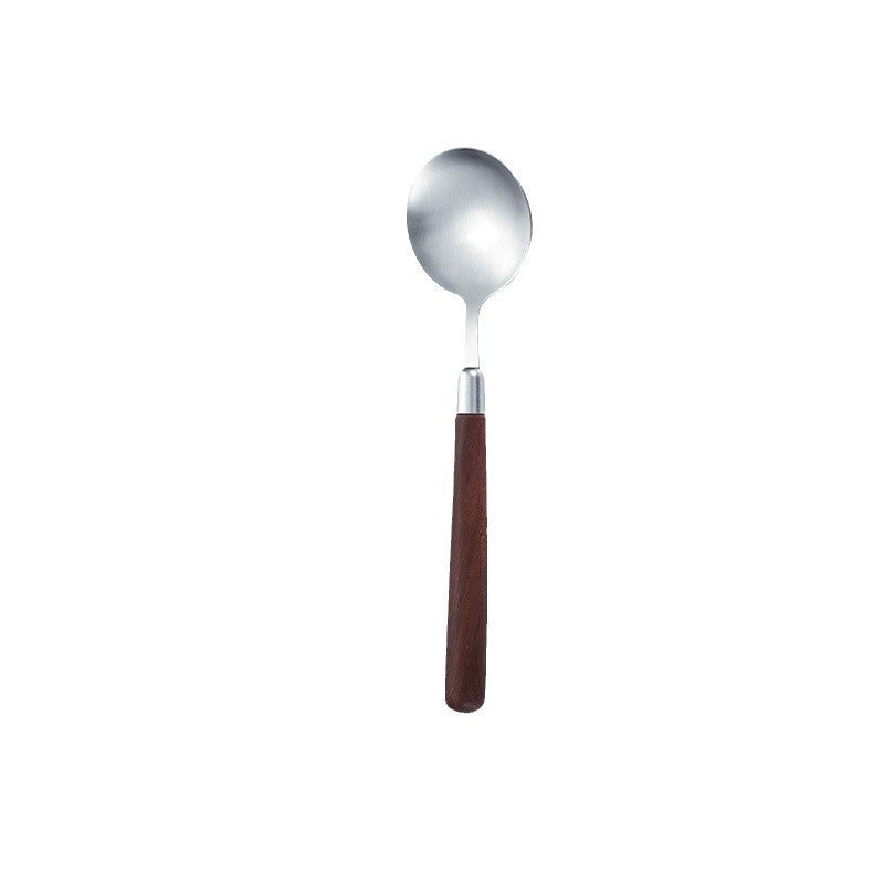 Imitation walnut handle round spoon, high-value household stainless steel small round spoon, dinner spoon, large soup spoon, Western dessert spoon