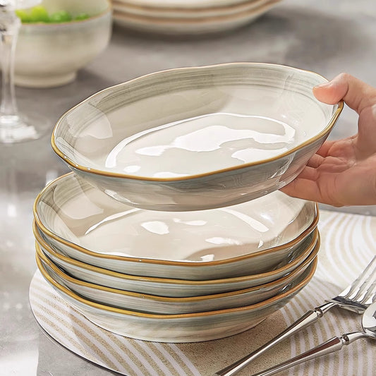 High-end 2025 new ceramic plates for home use, underglaze color deep plates, light luxury plates, dinner plates, dishes, dishes, tableware