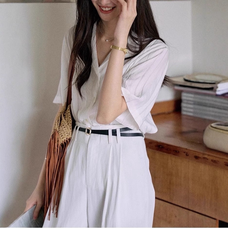 Jicouture "Nanyang Holiday" loose short sleeve Cuban collar shirt women's summer French vintage casual top