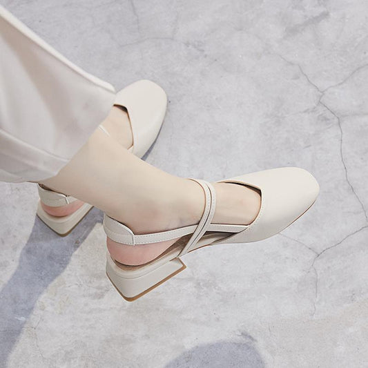 Baotou sandals women's summer heel 2024 new Korean version versatile student fairy style retro block heel strap single shoes