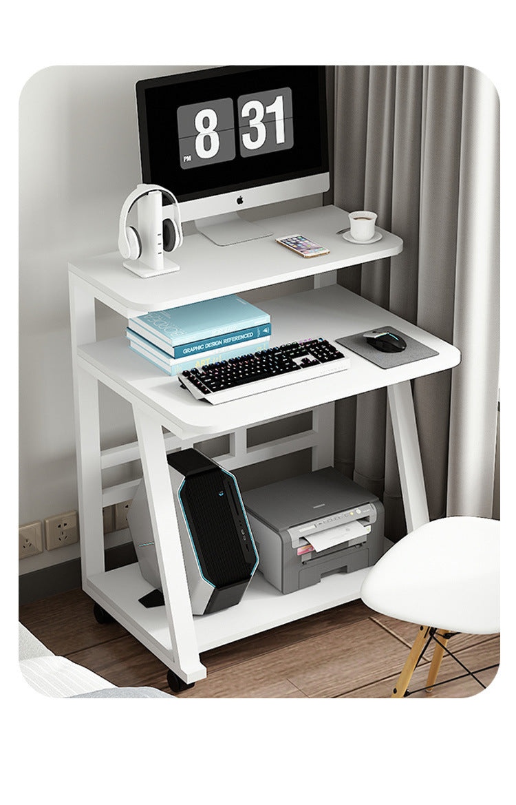 TRQ Mini Computer Desk Small Home Desktop Desk Movable Computer Desk Double Decker Desk Modern and Minimalist