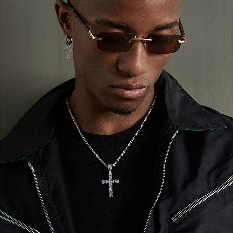 European and American cross-border hip-hop diamond-encrusted cross titanium steel necklace jewelry male hiphop simple high-end sweater chain female