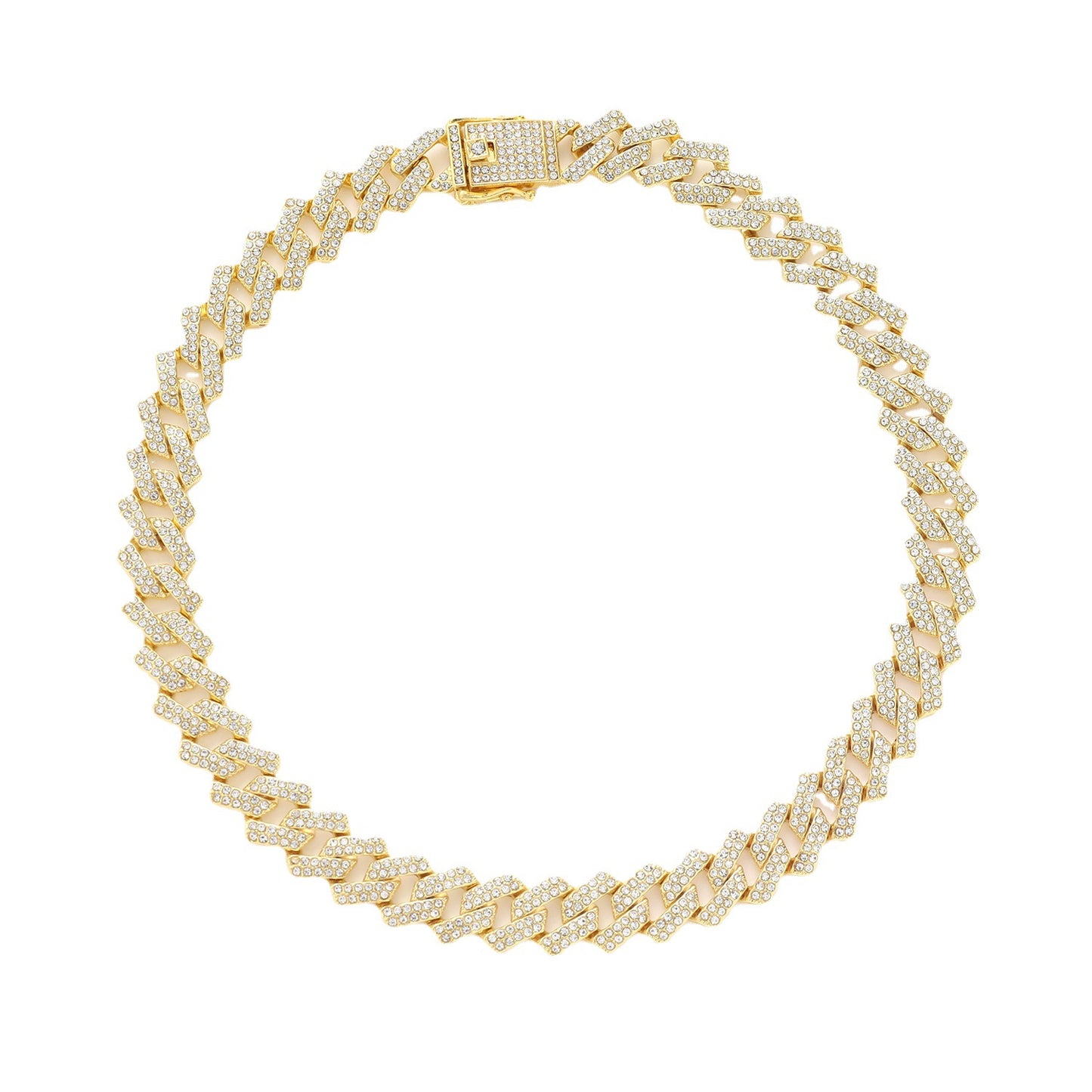 European and American alloy long double row full of diamonds Cuban chain men's hip hop line jewelry necklace wholesale bracelet women