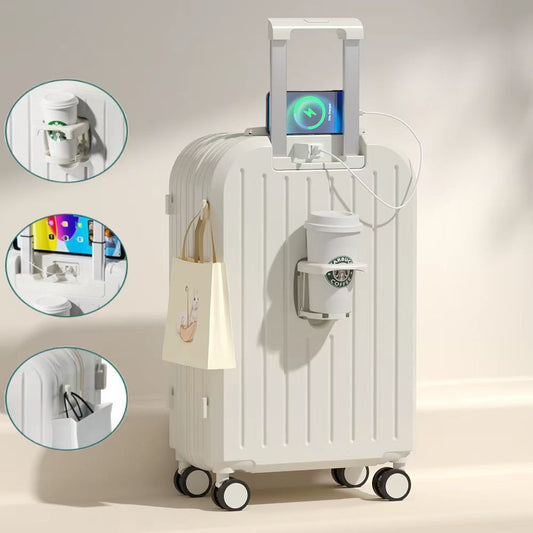 Suitcase 20 inch multifunctional suitcase with cup holder female 24 inch student lockbox spinner trolley case wholesale