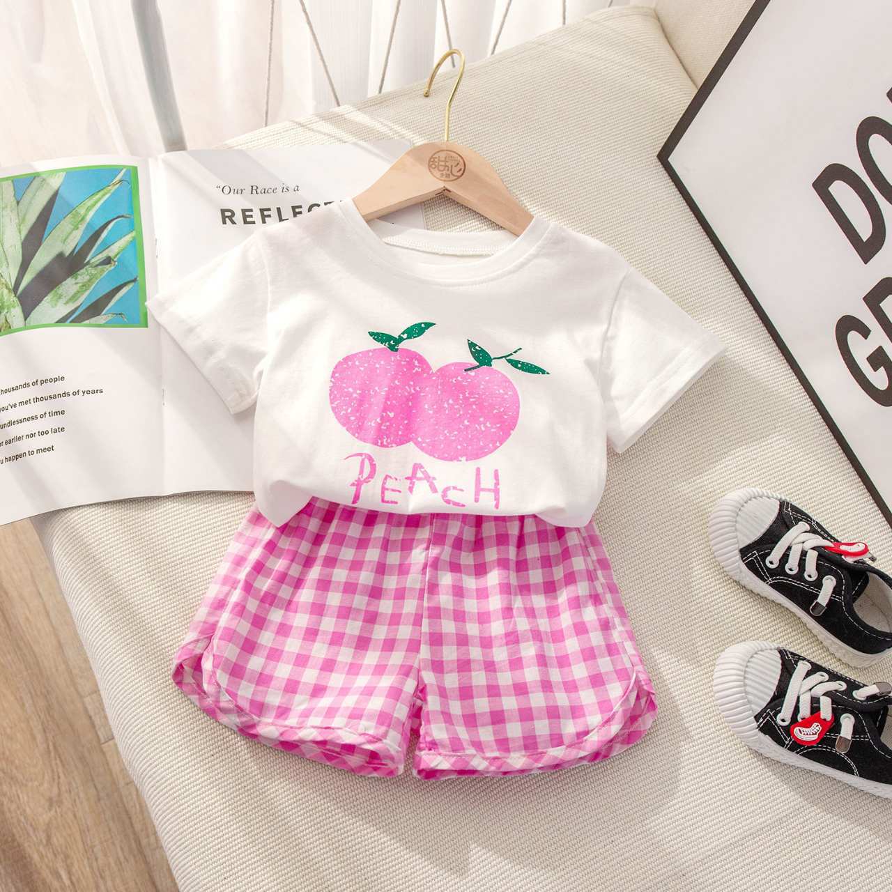 2025 summer new baby girls short sleeve shorts set apple, peach, pineapple, grape small fresh children's clothes