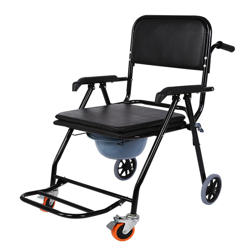 Toilet chair for the elderly on wheels, toilet chair for paralyzed patients, foldable portable toilet seat, bath chair