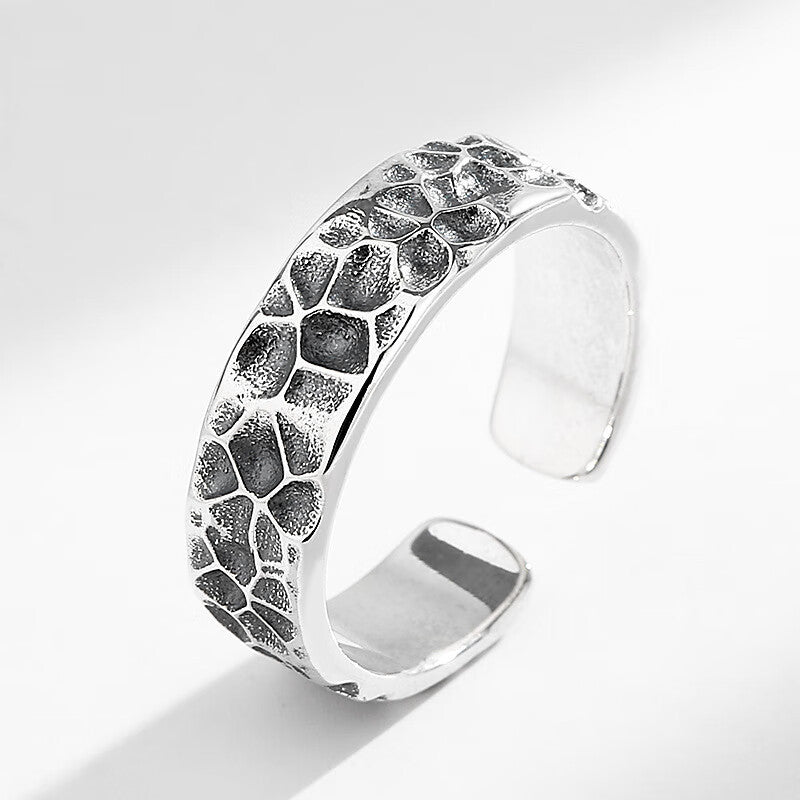 925 Thai Silver Hammer Ring Men's Tide Ins Live Mouth Adjustable Men's Opening Personality Vintage Silver Men's Ring