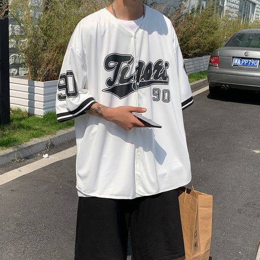 2022 summer thin trendy brand short-sleeved shirt, men's ruffian, Hong Kong style, Japanese versatile trend, hip-hop cardigan, baseball uniform