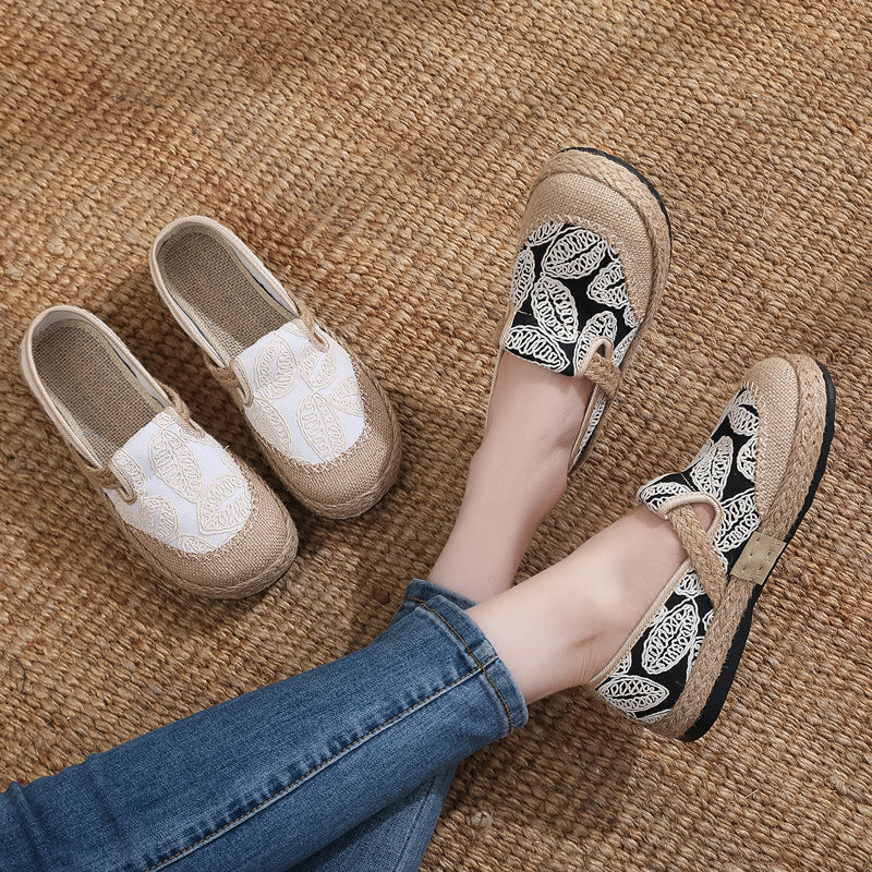 Spring new women's single shoes, one-foot pedals, fisherman's shoes, retro style linen round toe, casual cotton and linen shoes, old Beijing cloth shoes