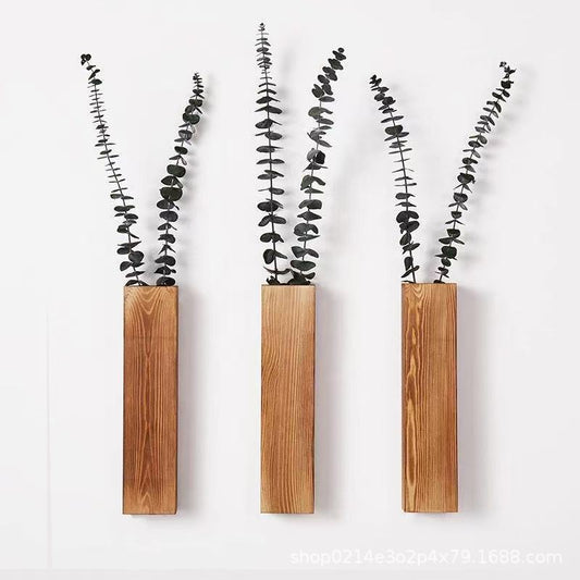 In stock wooden wall mounted vase dried flower decoration container hanging dried flower stand home solid wood ornament flower pot holder