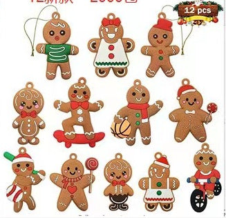 Cross-border hot selling pvc soft rubber Christmas pendant gingerbread man pendant Christmas decoration gift DIY snow scene decoration