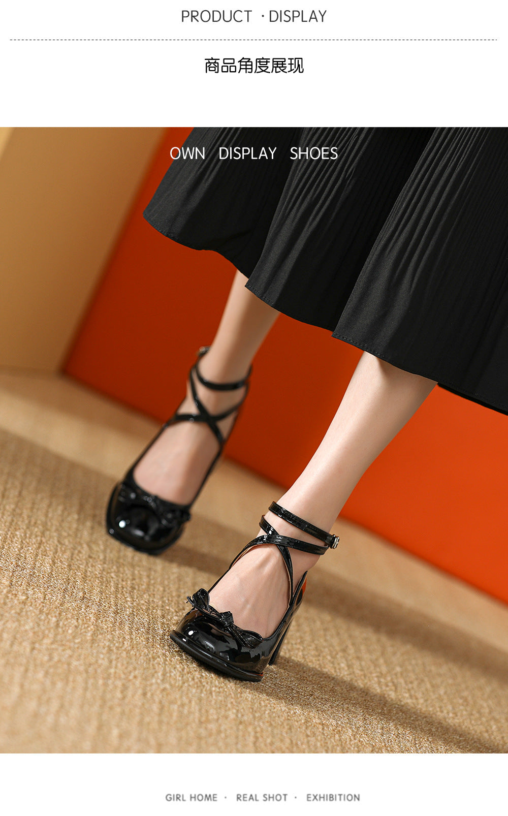 Mary Jane cross-strap with bow thick heel high heels wedding shoes mid-heel single shoes women's versatile cross-border exclusive