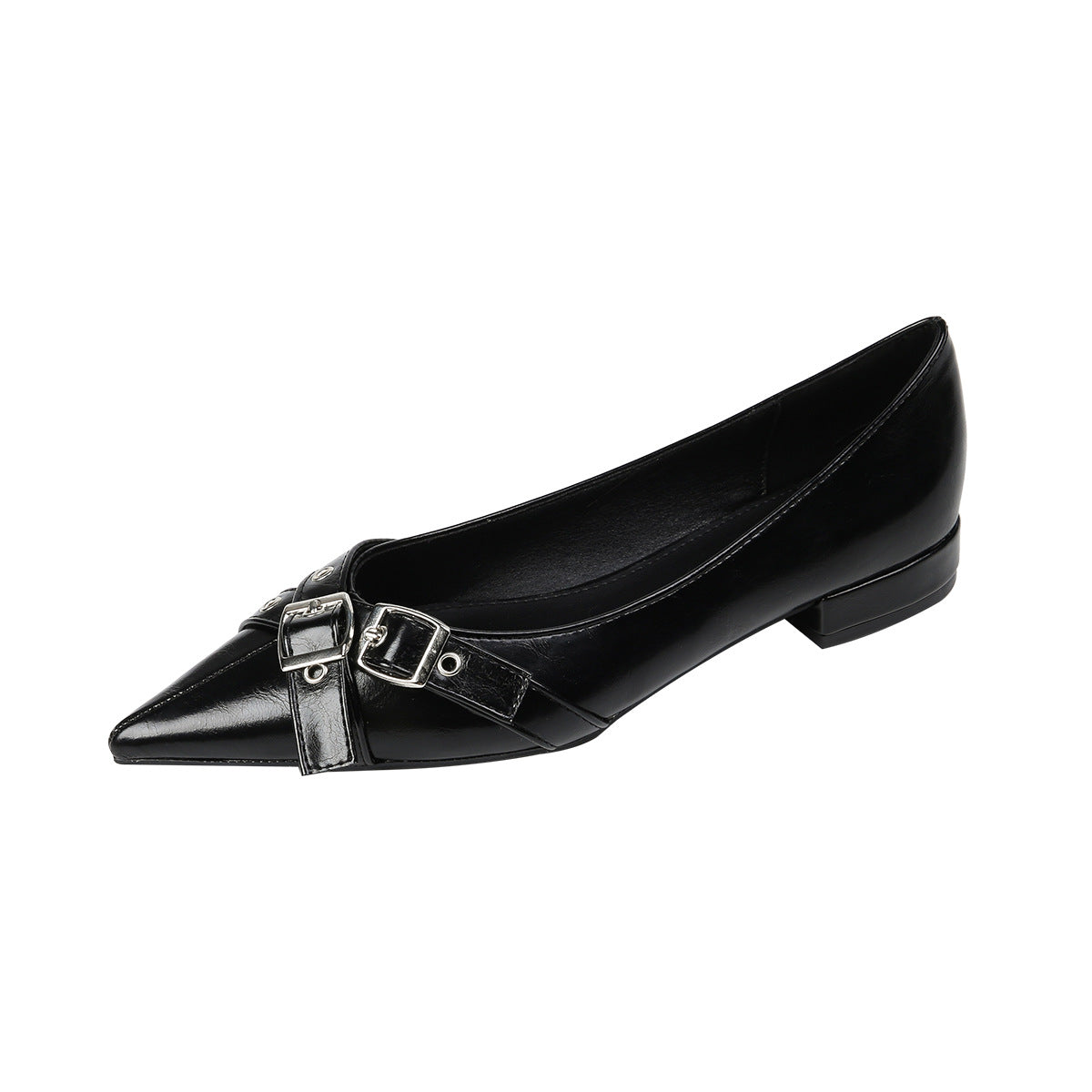 2008-9 Fashionable pointed toe low heeled single shoes new belt buckle pumps flat casual single shoes women