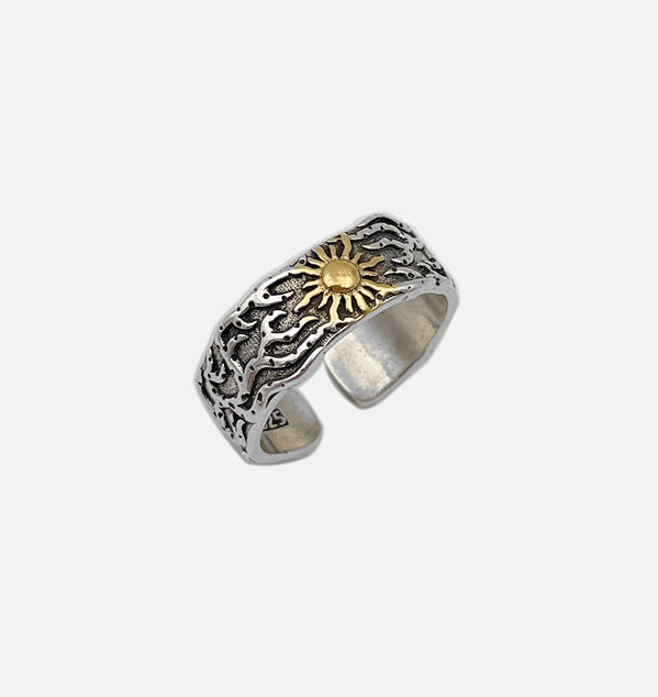Yishang S925 Thai silver sun ring boys' trendy original design niche retro personality men's high street ring