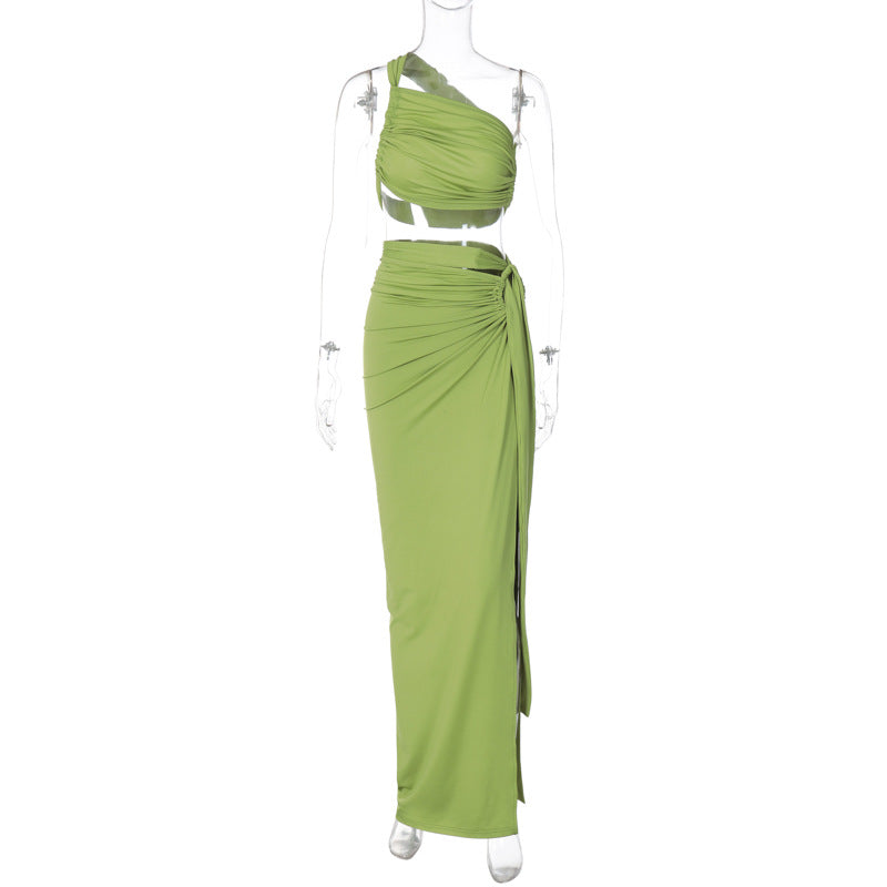 amazon women's summer 2025 new sexy backless bandeau top slim slit skirt set wholesale