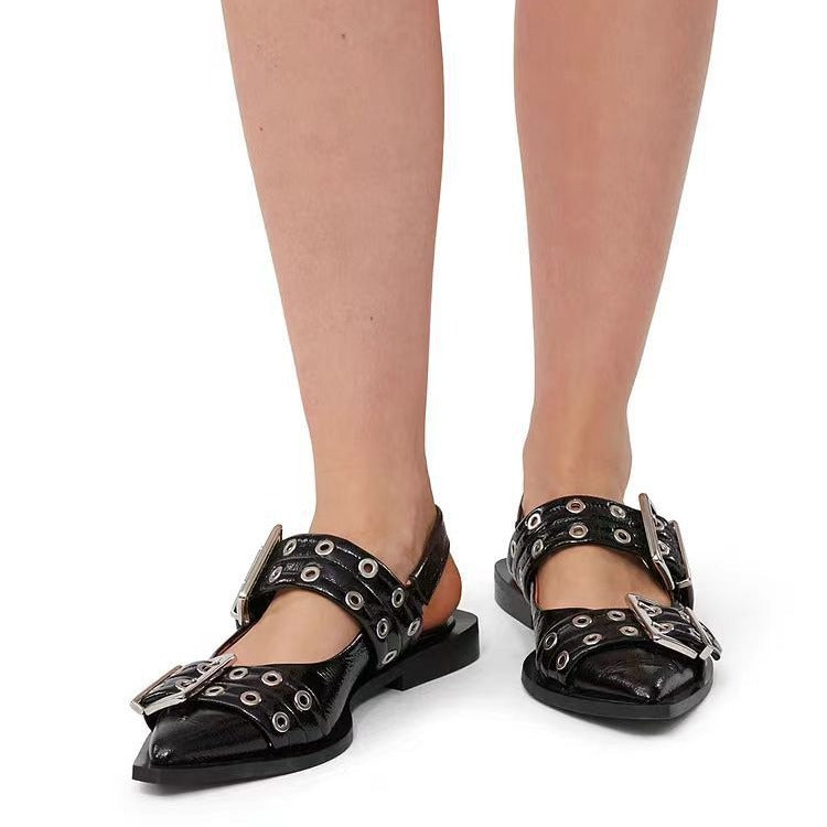 Leather roman toe sandals women's semi-drag pointed toe pumps plus size women's shoes Mary Jane shoes