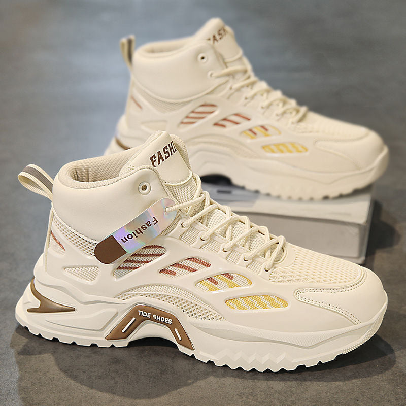 Spring men's shoes new breathable high-top shoes men's trend versatile platform soled mesh sneakers casual dad shoes men