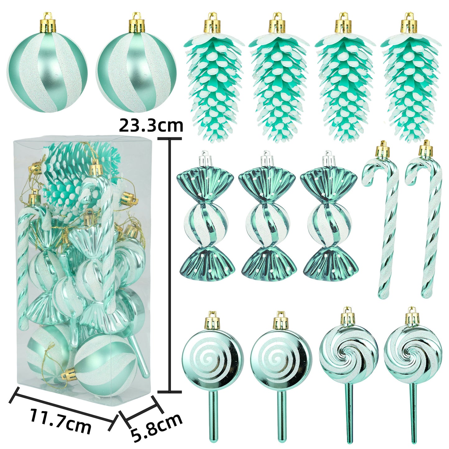 6cm 15 Piece Set Christmas Set Christmas Ball Pine Cone Lollipop Candy Christmas Tree Pendant Christmas Gift Festival