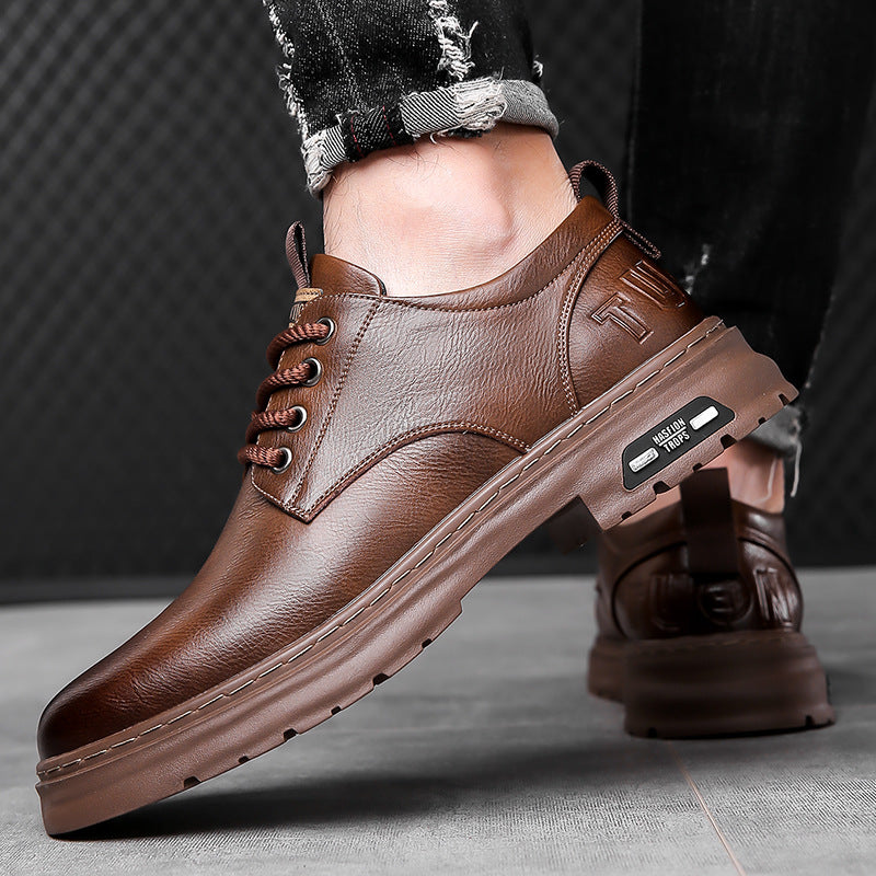 Autumn new men's handmade online business casual leather shoes men's retro workwear big toe lace-up breathable leather shoes for men