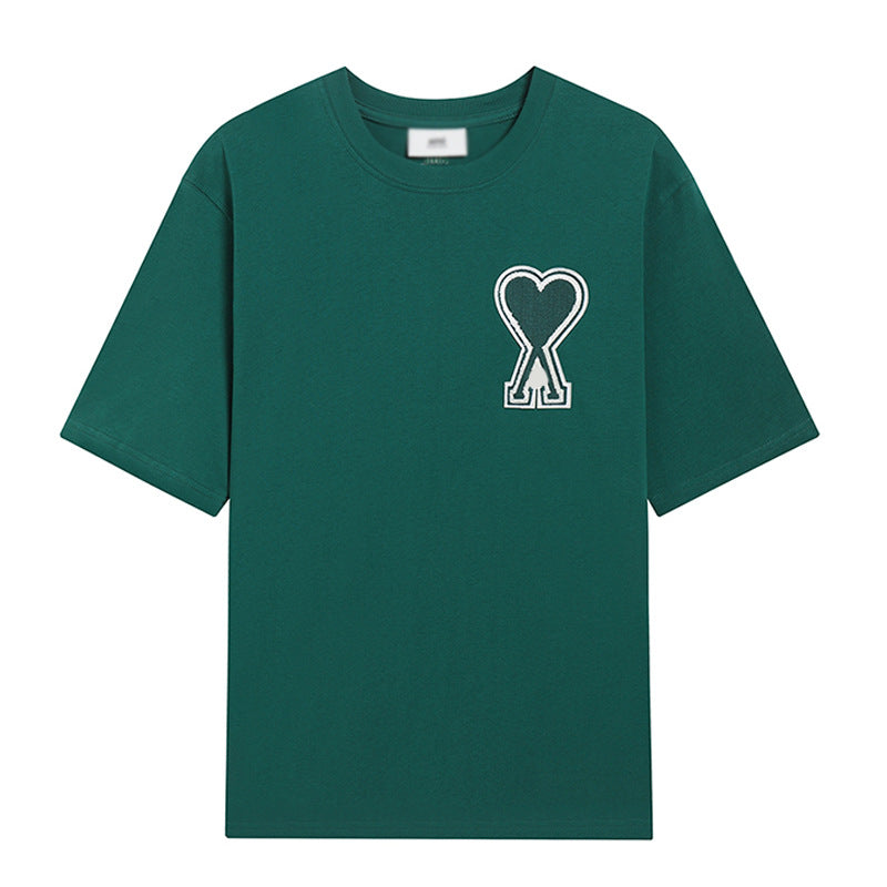 ami clams summer short-sleeved T-shirt embroidery small love cotton loose casual half-sleeved base shirt one piece dropshipping