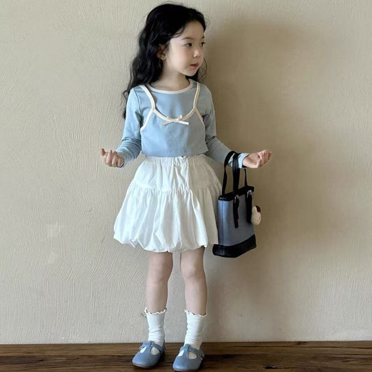 Girls' spring suit skirt 2025 new foreign style children's fake two-piece top skirt two-piece set baby spring and autumn