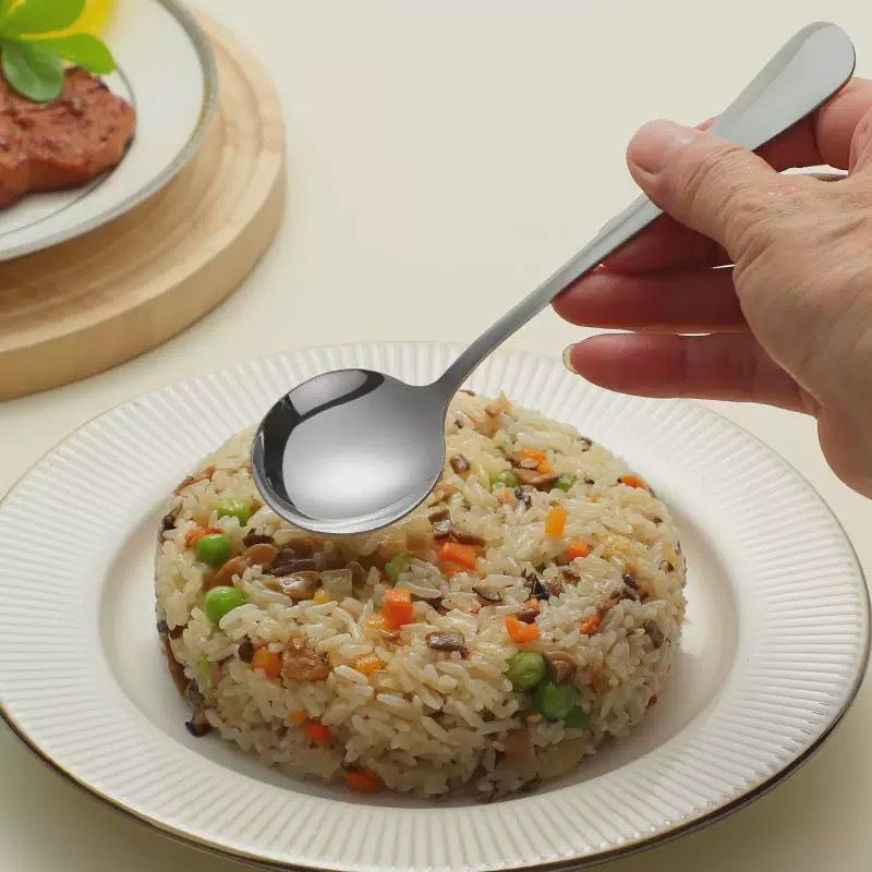 Thickened stainless steel round spoon, fruit spoon, watermelon spoon, adult children's soup spoon, eating spoon, medium and long handle household spoon