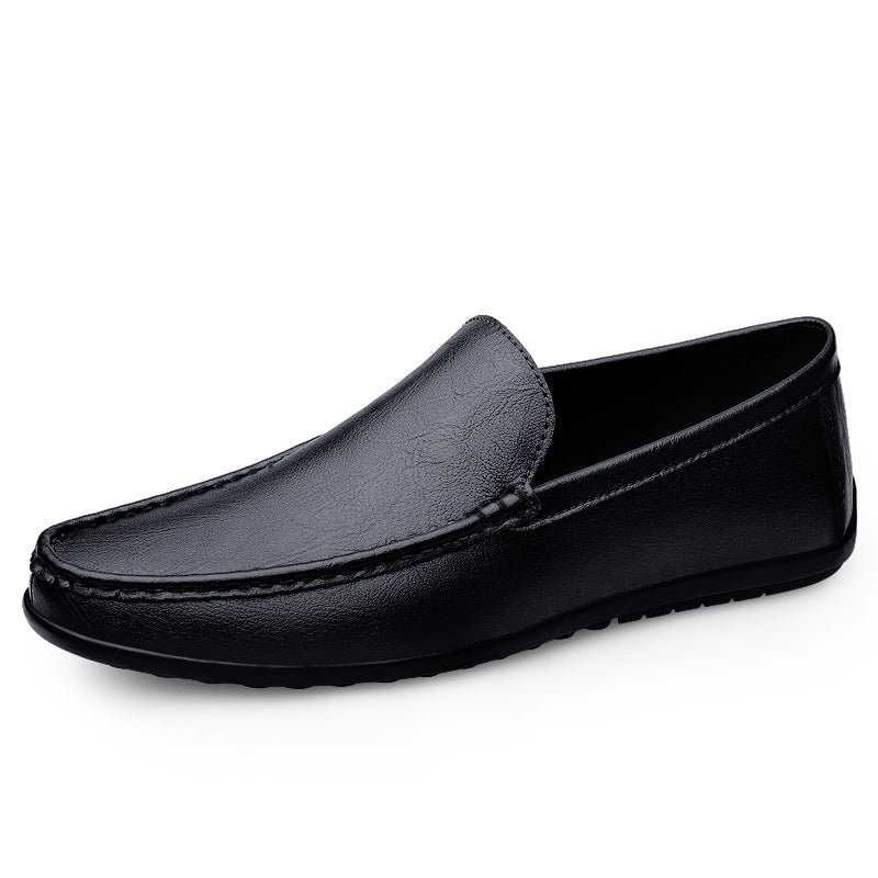 One Kick Men's Shoes Leather Lazy Beanie Shoes Soft Sole Leather Shoes Men's Business Flat Casual Shoes Cross Border Plus Size