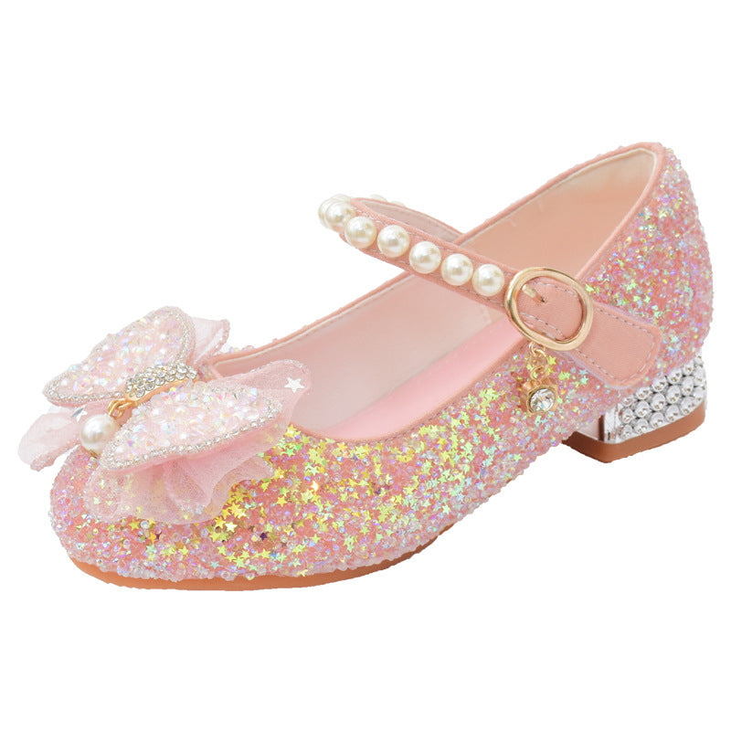 Girls' high heels 2026 new children's single shoes in the middle of the big boy princess shoes show leather shoes and soft-soled crystal slippers