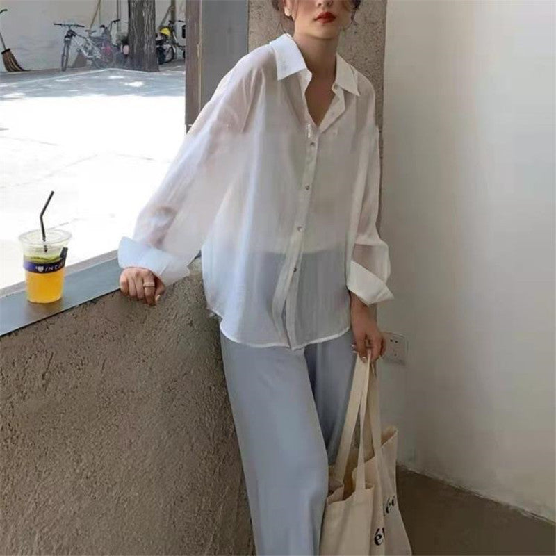 Yuejiaoer chiffon thin back slit shirt women's sunscreen shirt summer dress new versatile Han Fan fashion shirt tide