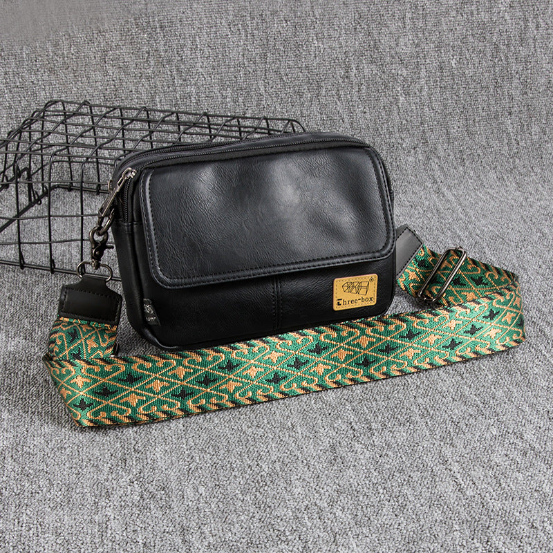 threebox youth crossbody bag personality men's leather small shoulder bag casual vintage shoulder bag fashion messenger bag