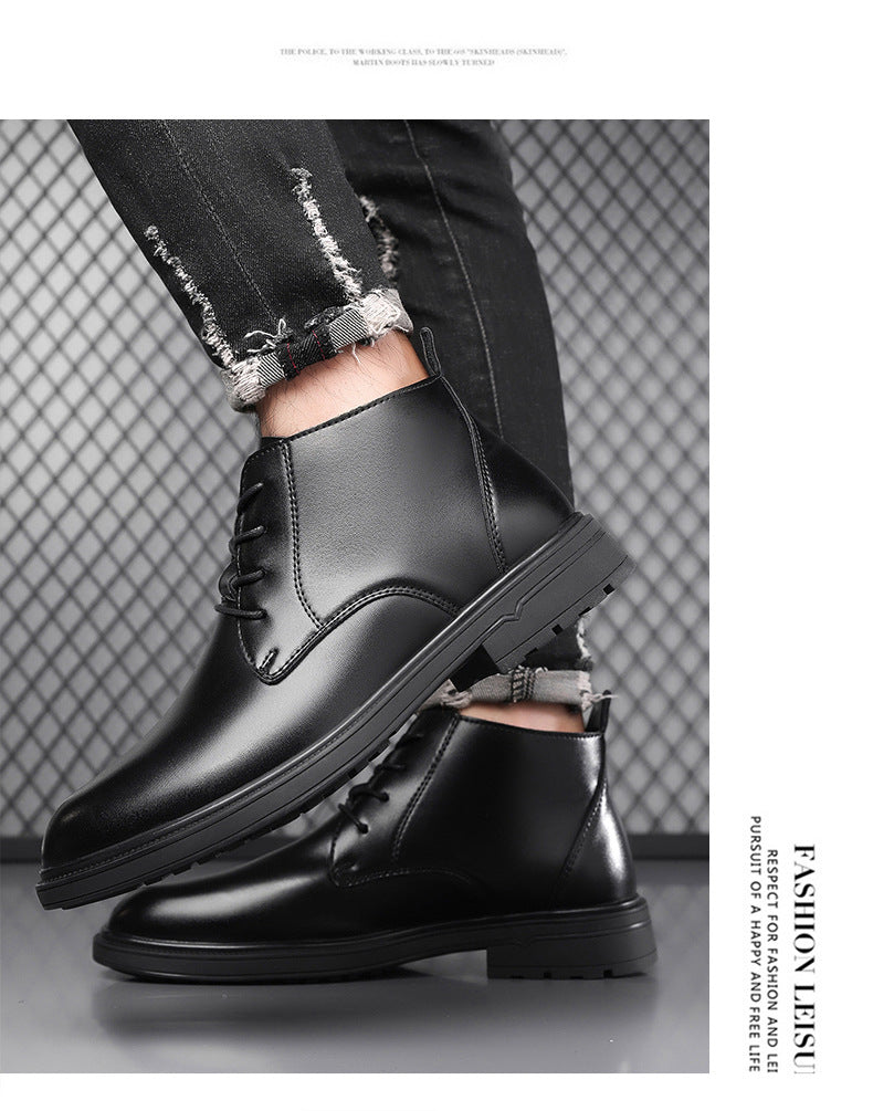 Vintage wide last toe tie denim style trend boys martin boots long tube insulation anti-slip rubber sole 45-48