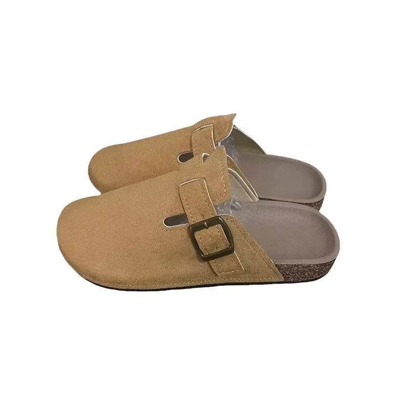 New thick-soled Birkenstock shoes semi-slippers women's spring retro slip-on toe slippers with increased height Boken shoes